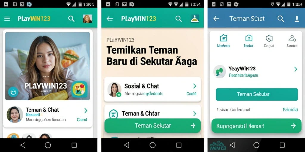 Antarmuka aplikasi PLAYWIN123 yang menampilkan fitur Teman Sekitar.