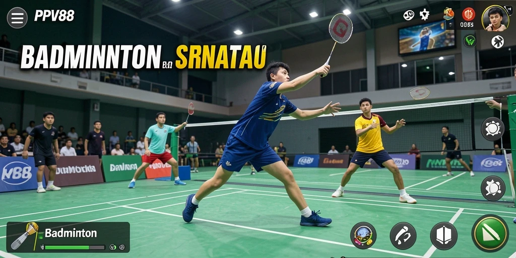 Tampilan antarmuka PPV88 yang menampilkan lapangan badminton.