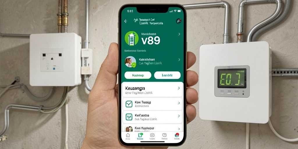 Antarmuka V89 menampilkan fitur cek tagihan listrik yang sederhana dan jelas.